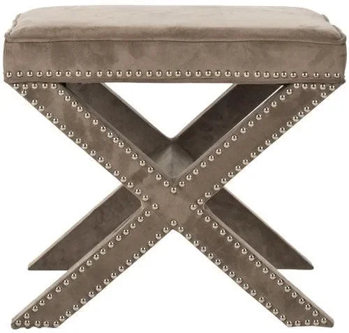 Palmer Cotton Ottoman in Taupe with Silver Nail Heads - The Mayfair Hall