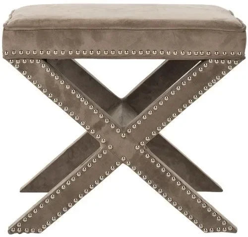 Palmer Cotton Ottoman in Taupe with Silver Nail Heads - The Mayfair Hall