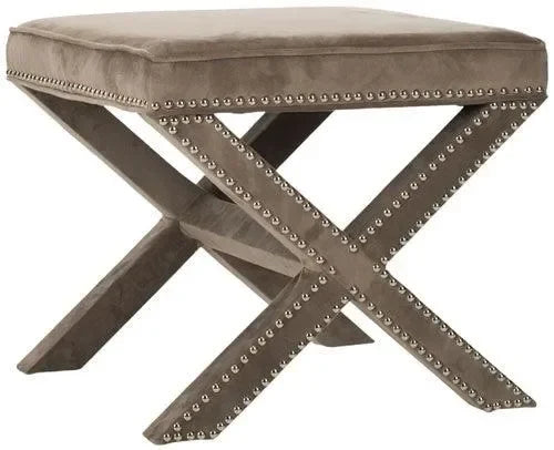 Palmer Cotton Ottoman in Taupe with Silver Nail Heads - The Mayfair Hall