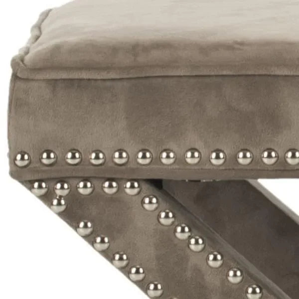 Palmer Cotton Ottoman in Taupe with Silver Nail Heads - The Mayfair Hall