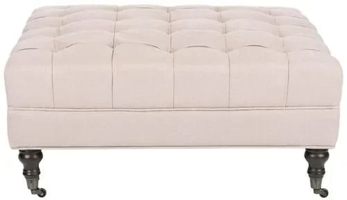 Safavieh Clark Taupe Linen Cocktail Tufted Ottoman