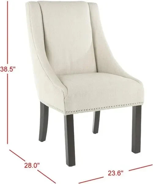Morris Linen Dining Chair in Beige with Sloping Arm - The Mayfair Hall