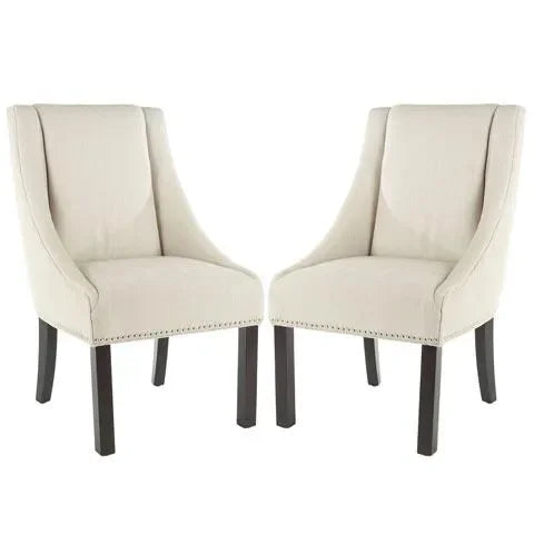 Morris Linen Dining Chair in Beige with Sloping Arm - The Mayfair Hall