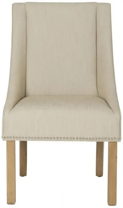 Morris Linen Dining Chair in Beige with Sloping Arm - The Mayfair Hall