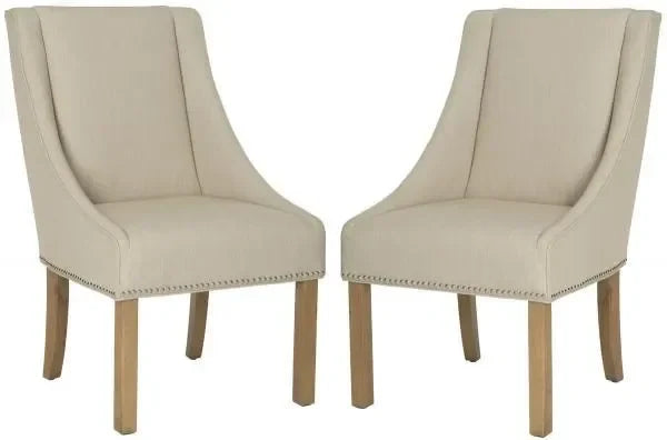 Morris Linen Dining Chair in Beige with Sloping Arm - The Mayfair Hall