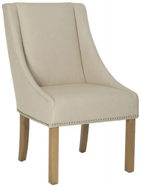 Morris Linen Dining Chair in Beige with Sloping Arm - The Mayfair Hall