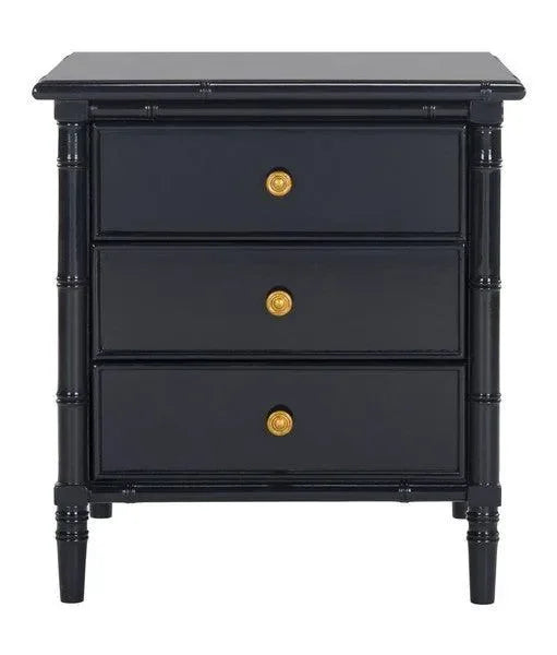 Mina Wood Nightstand in Navy Blue with 3 Drawers - The Mayfair Hall