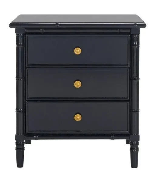 Mina Wood Nightstand in Navy Blue with 3 Drawers - The Mayfair Hall