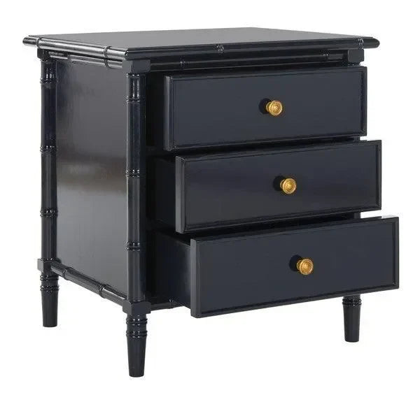 Mina Wood Nightstand in Navy Blue with 3 Drawers - The Mayfair Hall