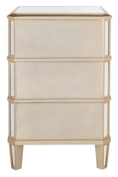 Giana Mirrored Nightstand in Gold with 3 Drawers - The Mayfair Hall
