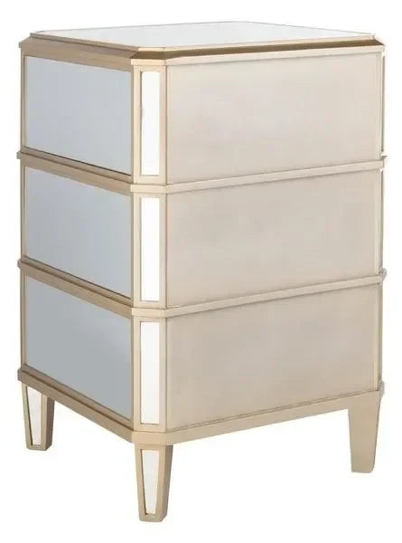 Giana Mirrored Nightstand in Gold with 3 Drawers - The Mayfair Hall