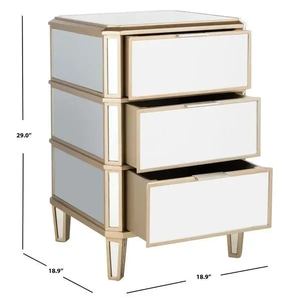 Giana Mirrored Nightstand in Gold with 3 Drawers - The Mayfair Hall