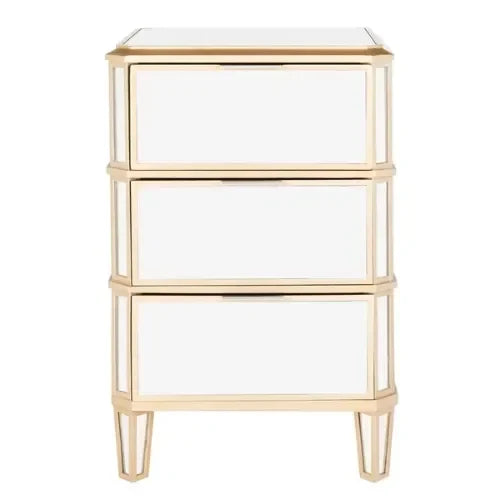 Giana Mirrored Nightstand in Gold with 3 Drawers - The Mayfair Hall