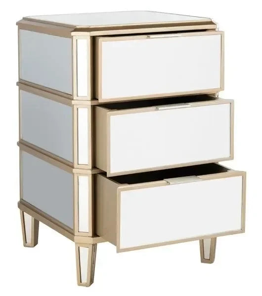 Giana Mirrored Nightstand in Gold with 3 Drawers - The Mayfair Hall