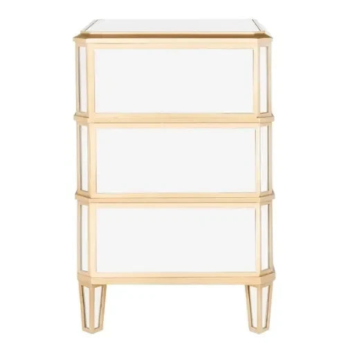 Giana Mirrored Nightstand in Gold with 3 Drawers - The Mayfair Hall