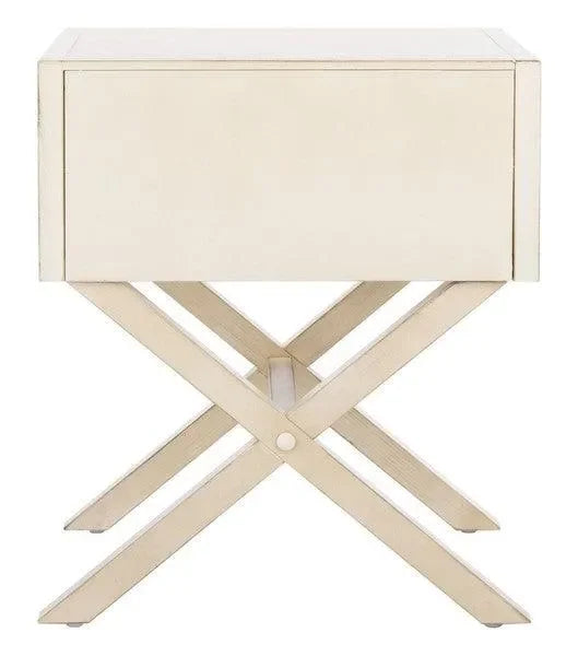 Odilia Acacia Wood Nightstand in Antique White - The Mayfair Hall