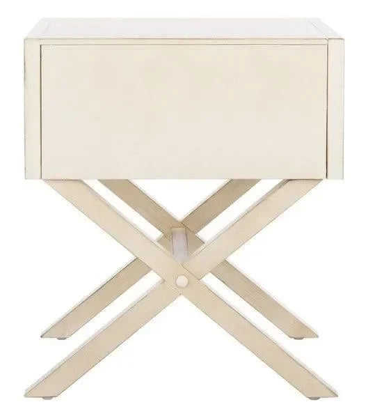 Odilia Acacia Wood Nightstand in Antique White - The Mayfair Hall