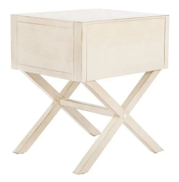 Odilia Acacia Wood Nightstand in Antique White - The Mayfair Hall
