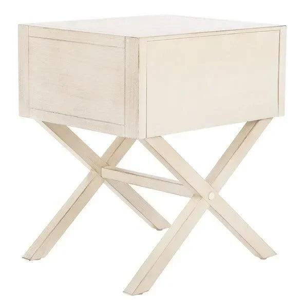 Odilia Acacia Wood Nightstand in Antique White - The Mayfair Hall