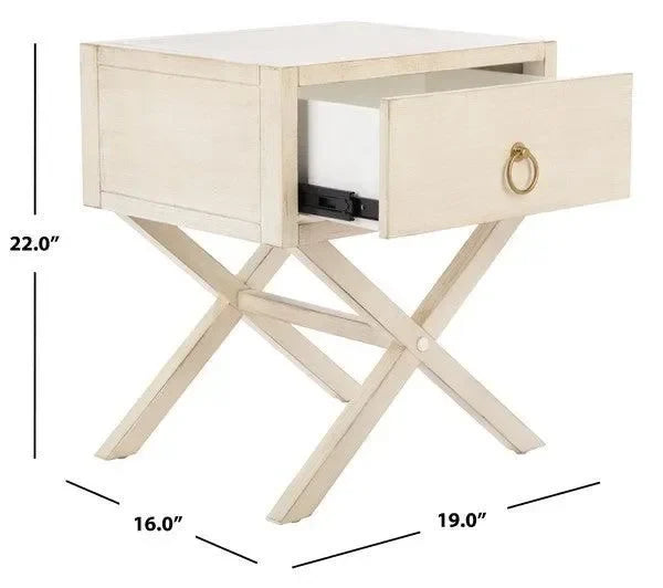 Odilia Acacia Wood Nightstand in Antique White - The Mayfair Hall