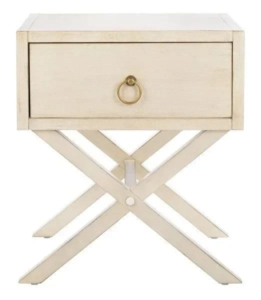 Odilia Acacia Wood Nightstand in Antique White - The Mayfair Hall