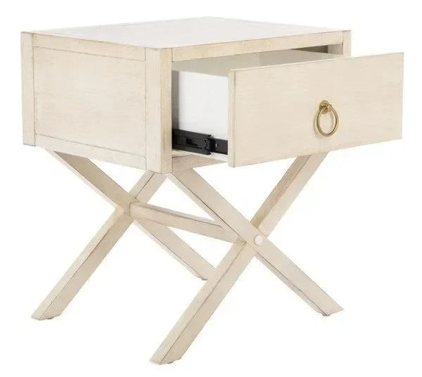 Odilia Acacia Wood Nightstand in Antique White - The Mayfair Hall