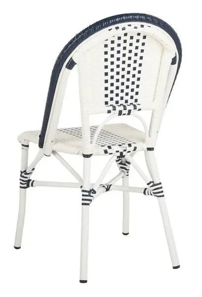 Zoya Wicker Patio Chairs in White and Navy (Set of 2) - The Mayfair Hall
