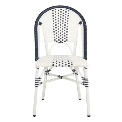 Zoya Wicker Patio Chairs in White and Navy (Set of 2) - The Mayfair Hall