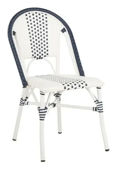 Zoya Wicker Patio Chairs in White and Navy (Set of 2) - The Mayfair Hall