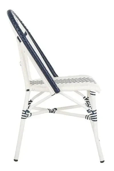 Zoya Wicker Patio Chairs in White and Navy (Set of 2) - The Mayfair Hall