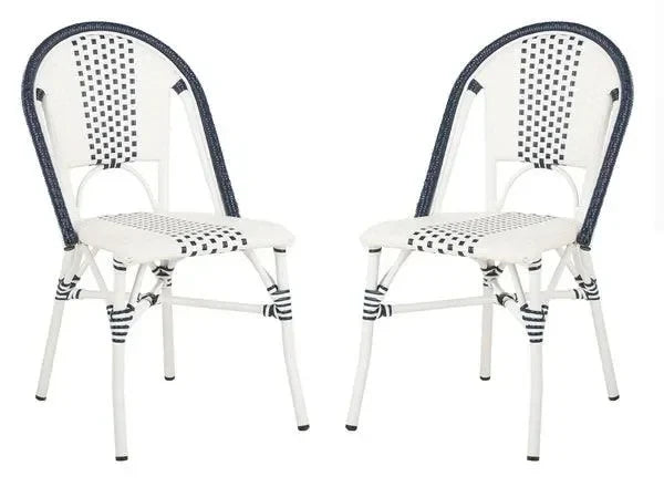 Zoya Wicker Patio Chairs in White and Navy (Set of 2) - The Mayfair Hall