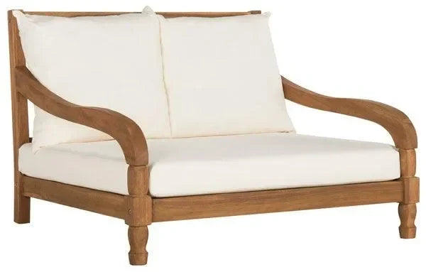 Pomona Acacia Wood Outdoor Chaise Loungers in Natural and Beige - The Mayfair Hall
