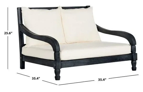 Pomona Acacia Wood Outdoor Chaise Loungers in Dark Slate Gray and Beige - The Mayfair Hall
