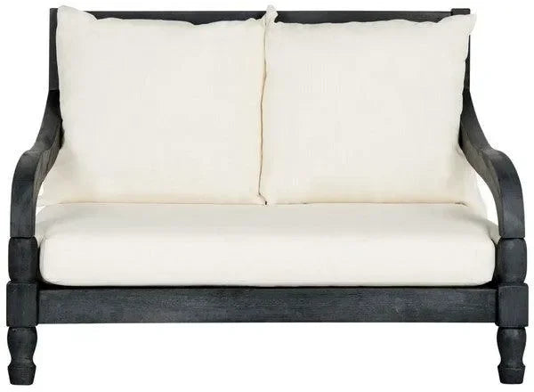 Pomona Acacia Wood Outdoor Chaise Loungers in Dark Slate Gray and Beige - The Mayfair Hall