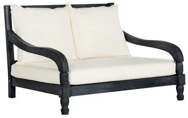 Pomona Acacia Wood Outdoor Chaise Loungers in Dark Slate Gray and Beige - The Mayfair Hall