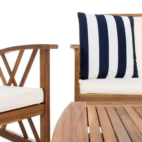Fontana Acacia Wood Outdoor Set in Natural with Cushions and Accent Pillows (4 Piece) - The Mayfair Hall