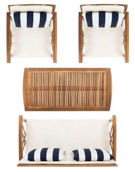 Fontana Acacia Wood Outdoor Set in Natural with Cushions and Accent Pillows (4 Piece) - The Mayfair Hall