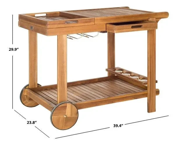 Orland Acacia Wood Serving Cart in Natural with Glass Holders - The Mayfair Hall