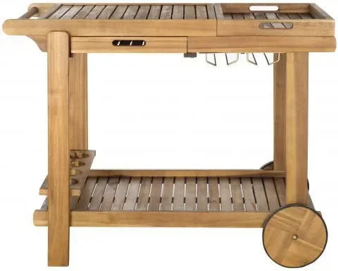 Orland Acacia Wood Serving Cart in Natural with Glass Holders - The Mayfair Hall