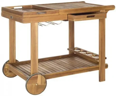 Orland Acacia Wood Serving Cart in Natural with Glass Holders - The Mayfair Hall