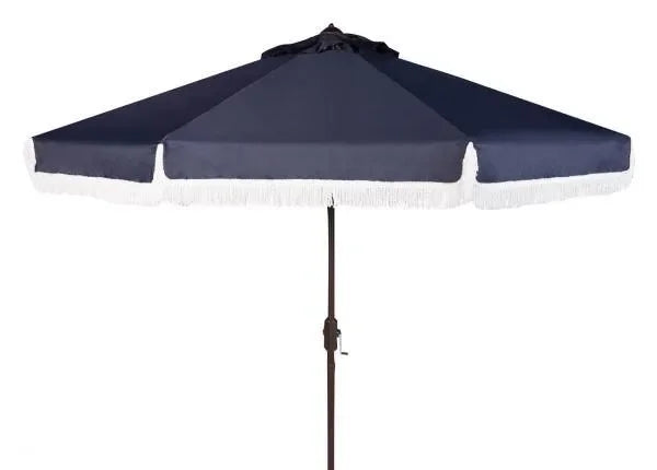 Milan Polyester Fringe Crank Auto Tilt Umbrella in Navy and White (9 ft) - The Mayfair Hall