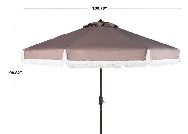 Milan Polyester Fringe Crank Auto Tilt Umbrella in Gray and White (9 ft) - The Mayfair Hall