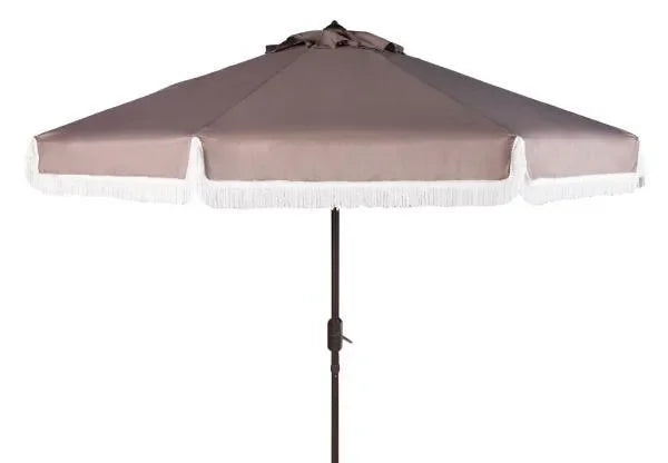 Milan Polyester Fringe Crank Auto Tilt Umbrella in Gray and White (9 ft) - The Mayfair Hall