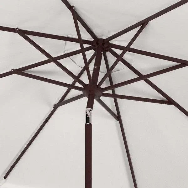 Zimmerman Polyester Crank Market Umbrella in Beige and White (11 ft) - The Mayfair Hall