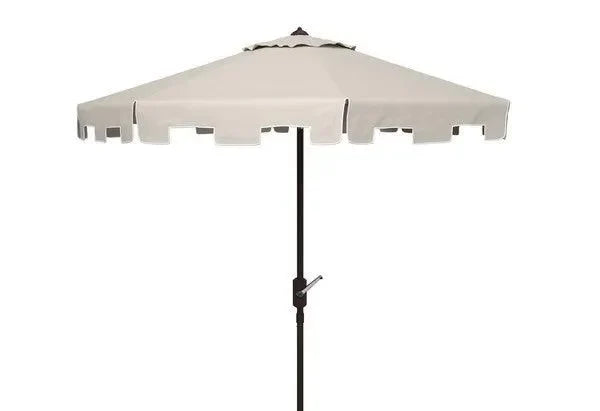 Zimmerman Polyester Crank Market Umbrella in Beige and White (11 ft) - The Mayfair Hall
