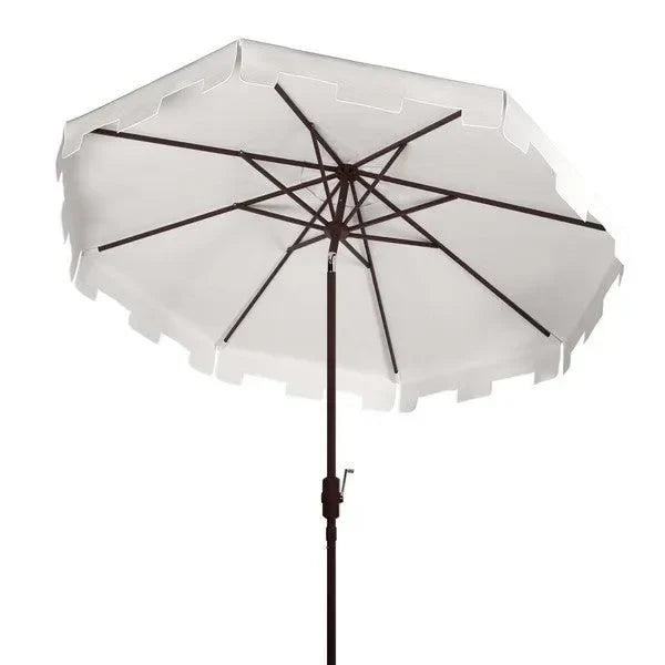 Zimmerman Polyester Crank Market Umbrella in Beige and White (11 ft) - The Mayfair Hall