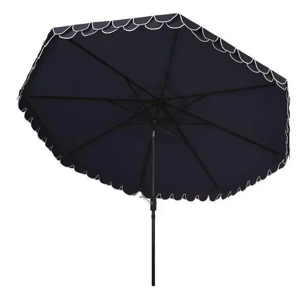 Elegant Polyester Valance Umbrella in Navy and White with Petal Trim (11 ft) - The Mayfair Hall