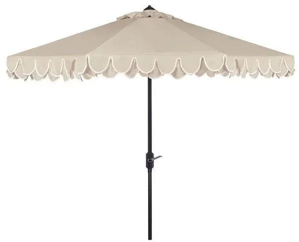 Elegant Polyester Valance Umbrella in Beige and White with Petal Trim (11 ft) - The Mayfair Hall