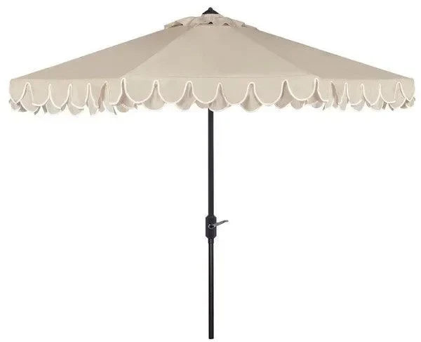 Elegant Polyester Valance Umbrella in Beige and White with Petal Trim (11 ft) - The Mayfair Hall