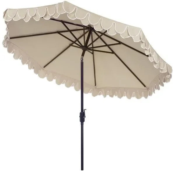Elegant Polyester Valance Umbrella in Beige and White with Petal Trim (11 ft) - The Mayfair Hall